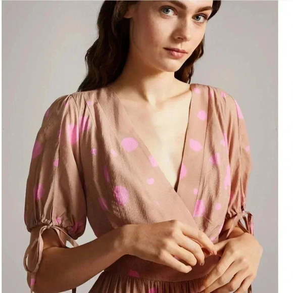 NWT Ted Baker London Stefina Pastel Brown/Pink Polka Dot Tiered Mini Dress 6 - Picture 5 of 16